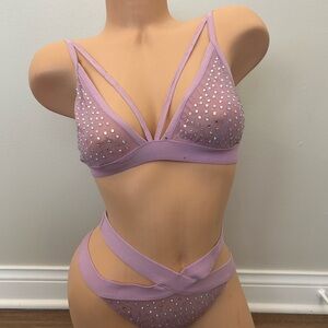 Windsor Lilac Rhinestone Strappy Bra Set
